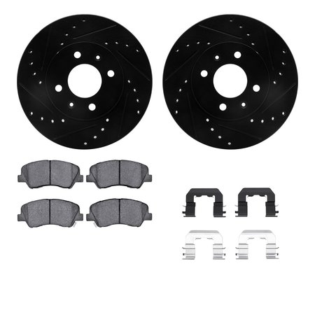 DYNAMIC FRICTION CO 8512-03096, Rotors-Drilled and Slotted-Black w/ 5000 Advanced Brake Pads incl. Hardware, Zinc Coated 8512-03096